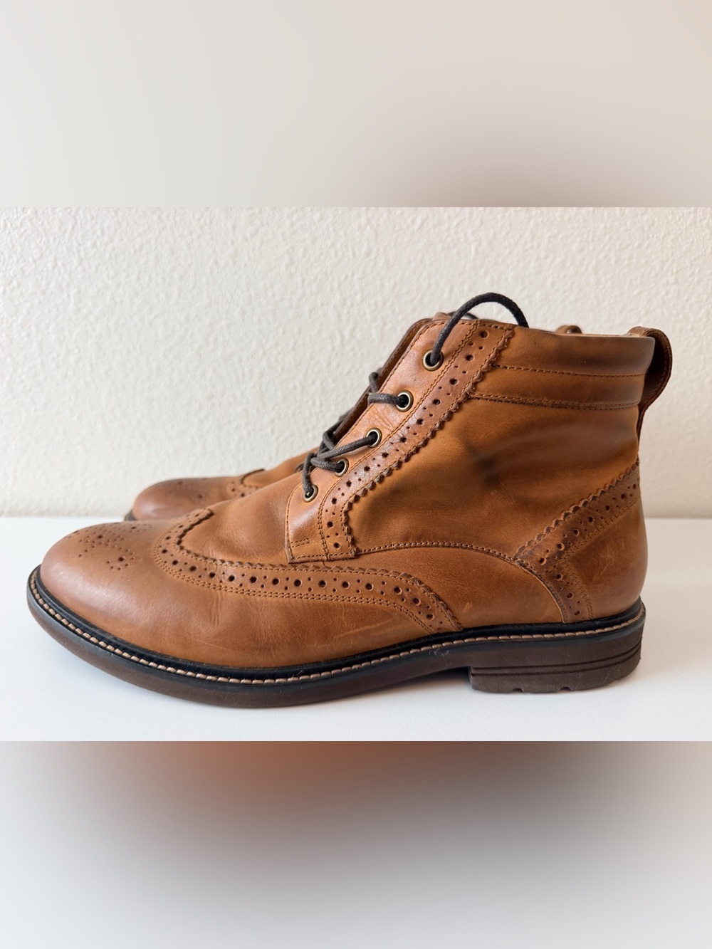 Nunn Bush Odell II Men’s 11 Tan Crazy Horse Leather Wingtip Boots - Picture 2 of 12